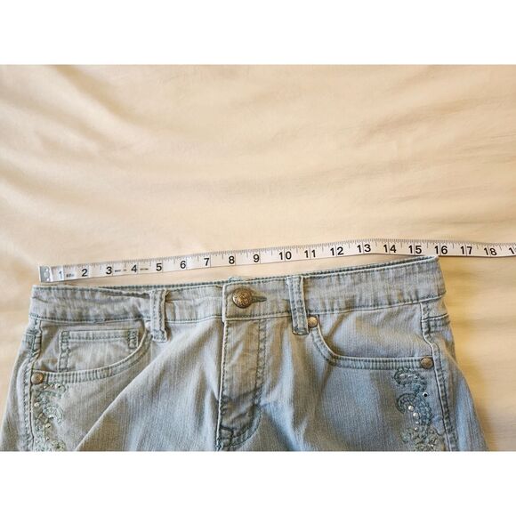 Women's size 10 Straight Leg Jeans Blue Green Embroidered - Picture 5 of 8